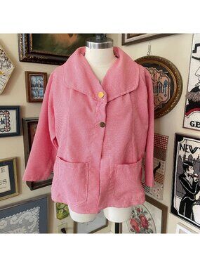 Vintage Red Checkered Houndstooth Womens Jacket With Gold Buttons Size 3X